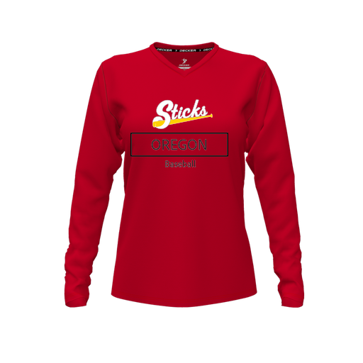 [CUS-DFW-TEES-CMF-VNK-LSL-RED-FYXS-LOGO1] Decker Comfort T-Shirt (Female Youth XS, Red, V Neck, Logo 1, Long Sleeve)