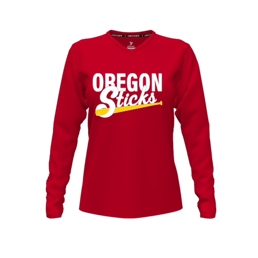 [CUS-DFW-TEES-CMF-VNK-LSL-RED-FYXS-LOGO3] Decker Comfort T-Shirt (Female Youth XS, Red, V Neck, Logo 3, Long Sleeve)