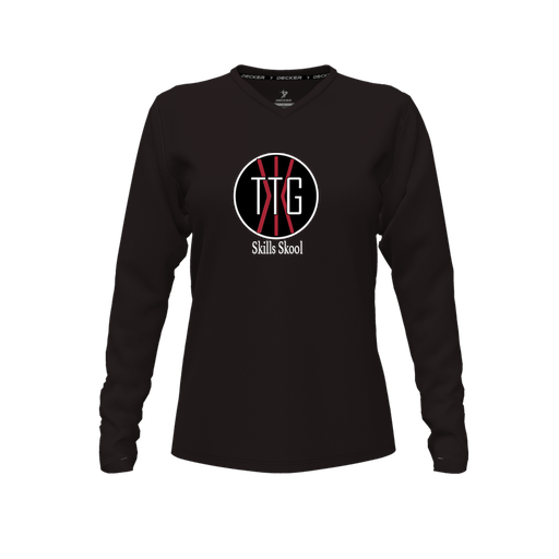 [CUS-DFW-TEES-CMF-VNK-LSL-BLK-FYXS-LOGO2] Decker Comfort T-Shirt (Female Youth XS, Black, V Neck, Logo 2, Long Sleeve)