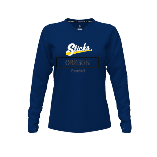 [FTLVCFNV-FYXS-LOGO1] Decker Comfort T-Shirt (Female Youth XS, Navy, V Neck, Logo 1, Long Sleeve)