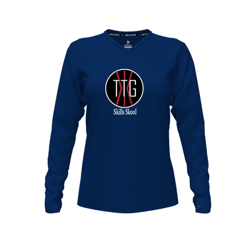 [FTLVCFNV-FYXS-LOGO2] Decker Comfort T-Shirt (Female Youth XS, Navy, V Neck, Logo 2, Long Sleeve)