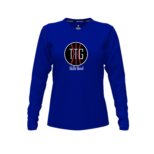 [FTLVCFRY-FYXS-LOGO2] Decker Comfort T-Shirt (Female Youth XS, Royal, V Neck, Logo 2, Long Sleeve)