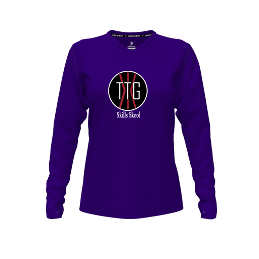 [FTLVCFPP-FYXS-LOGO2] Decker Comfort T-Shirt (Female Youth XS, Purple, V Neck, Logo 2, Long Sleeve)